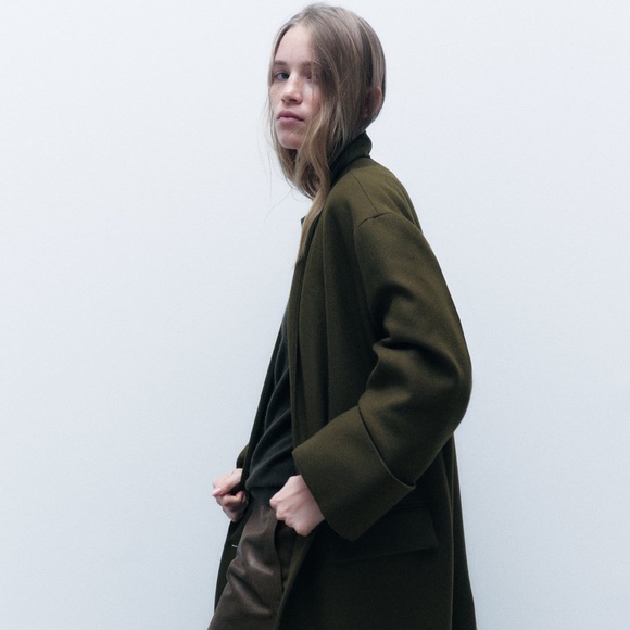 ZARA KHAKI MANTECO WOOL SCARF COATZW COLLECTION - Picture 11 of 14